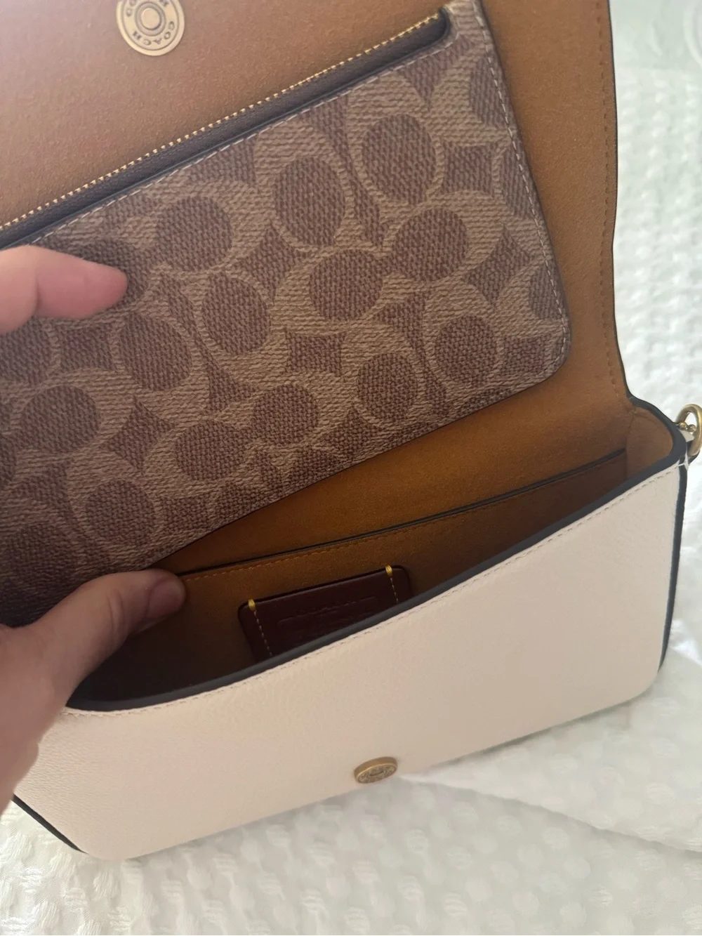 Coach Chalk Pebbled Leather Crossbody with Gold Chain
